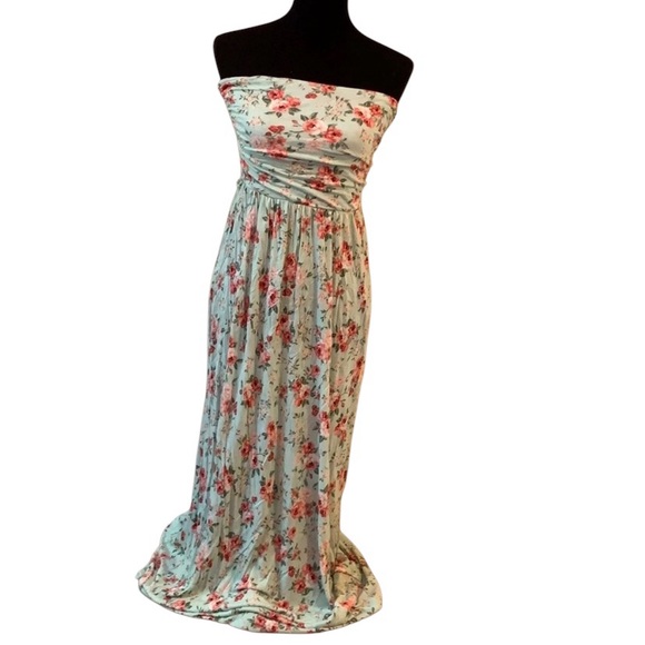 iris Dresses & Skirts - iris Mint Green Pink Floral Rose Strapless Maxi/Sundress Women’s SMALL